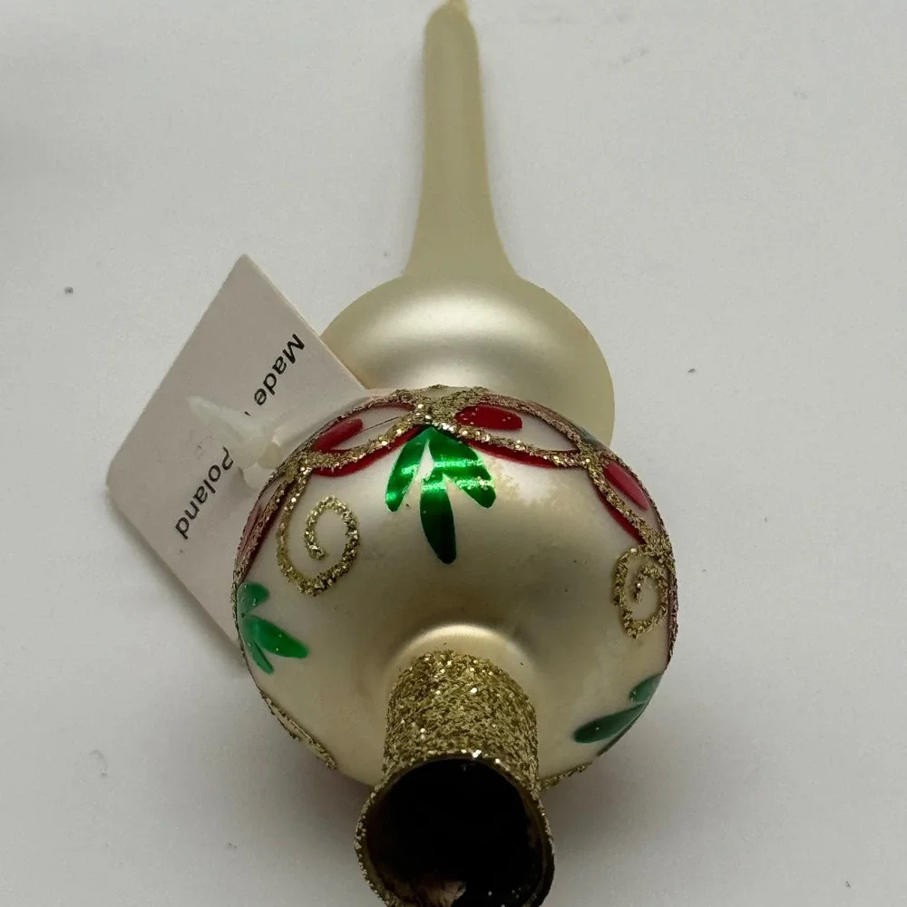 Vintage Mini Glass Christmas Tree Topper Boxed Hand Painted Made in Poland 5